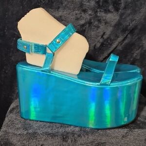 EGO Iridescent Blue Platform Sandals